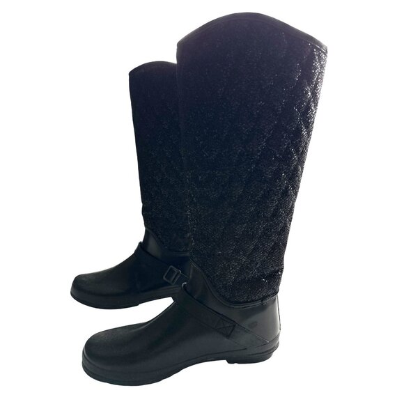 Sperry Top Sider Black Glitter Quilted Waterproof Rubber Rain Boots Size 9 - Picture 3 of 8
